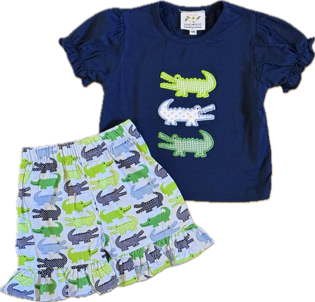 Alligator Appliqué Ruffled Shorts Set