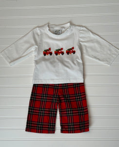 Embroidered Christmas Tree Truck & Plaid Flannel Pants Set