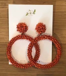 Beaded Circle Orange Dangle Earrings