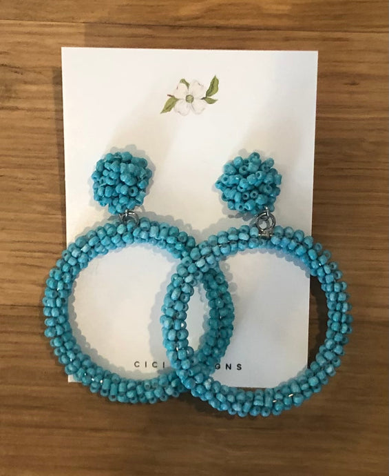 Beaded Circle Turquoise Dangle Earrings