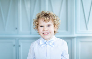 Oh, he is as dapper as can be! Your little lad will be dressed and ready for any special occasion with one of our sweet bow ties.  The William Bowtie is the largest of our bowtie sizes at 4.5" wide and is designed to fit ages 5 years and up.
