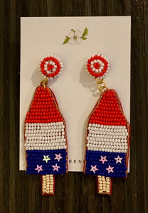 Beaded Patriotic Popsicle Earrings